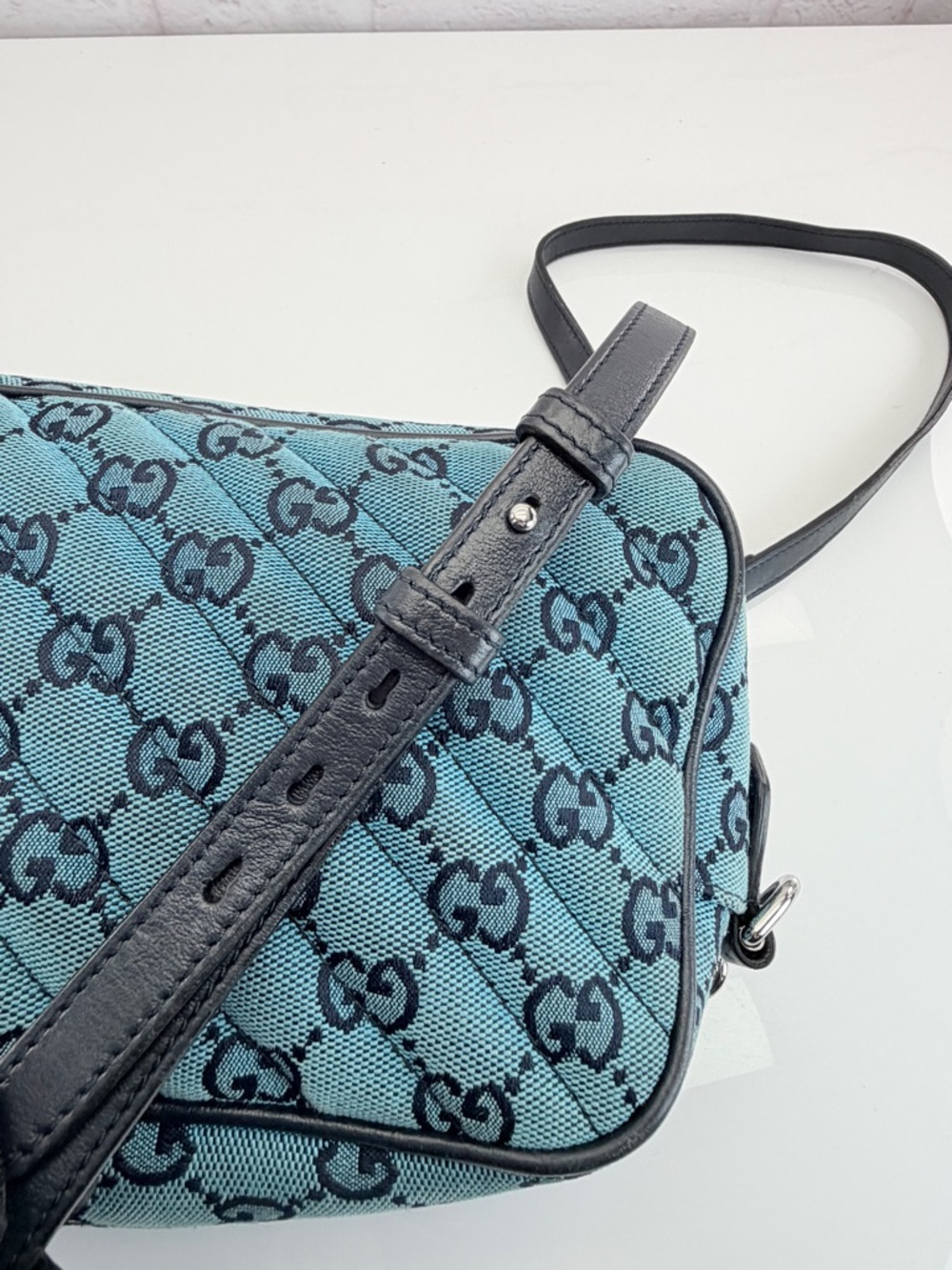 Gucci Blue GG Supreme Canvas Crossbody with Black Leather Trim - Picture 12 of 16